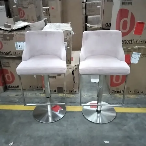 PAIR OF DANETTI FORM PINK VELVET GAS LIFT BAR STOOLS