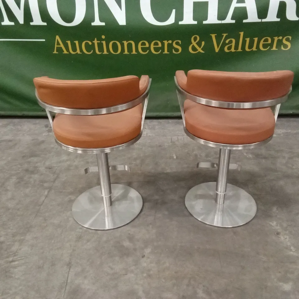 SET OF 2 FIRENZA BAR STOOLS IN TAN PU LEATHER AND CHROME BASE
