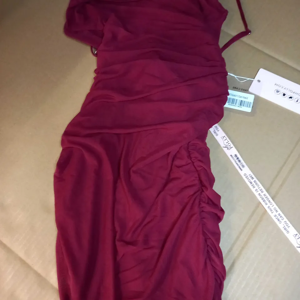 OH POLLY DARK RED RUCHED STATEMENT MINI DRESS - SIZE 6