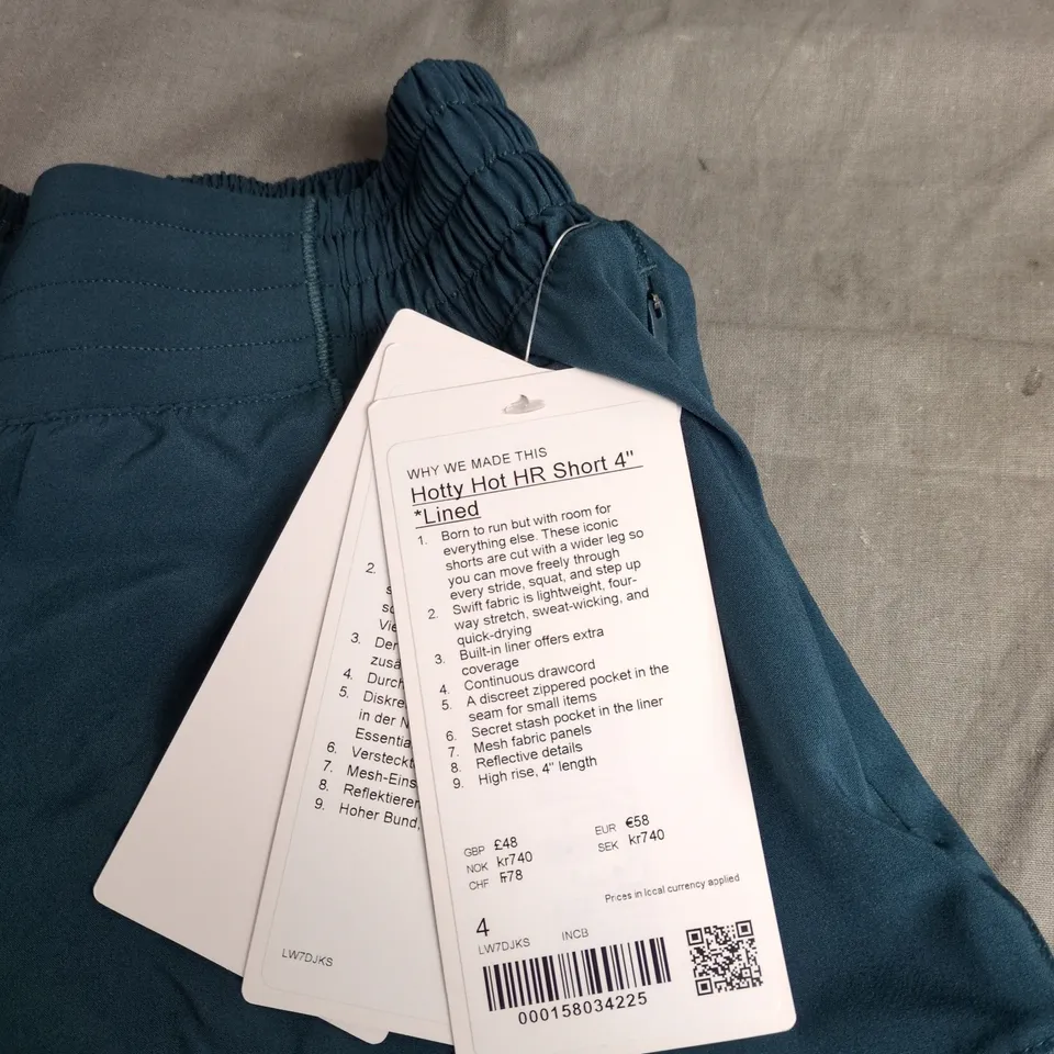 LULULEMON WOMEN’S HOTTY HOT SHORT 4 – UK 8 (US 4), TEAL