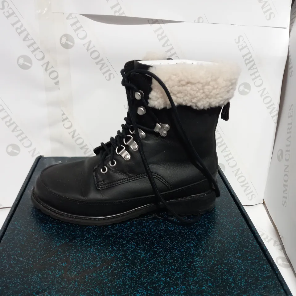BOXED PAIR OF EMU BLACK BIKER BOOTS - SIZE 5