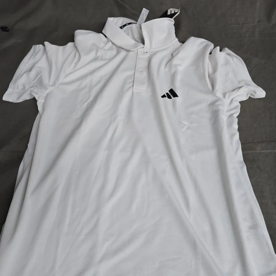 ADIDAS BASE POLO SHIRT – WHITE/BLACK, UK M 