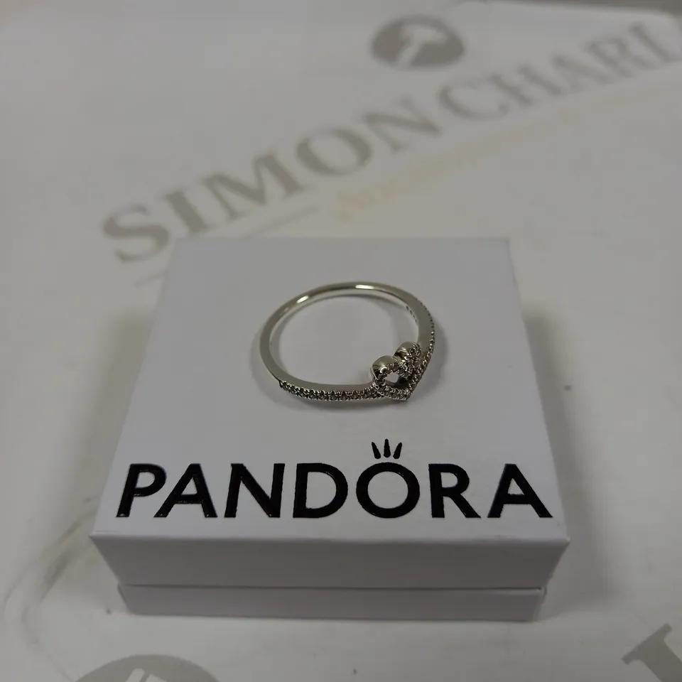 PANDORA SPARKLING WISHBONE HEART RING