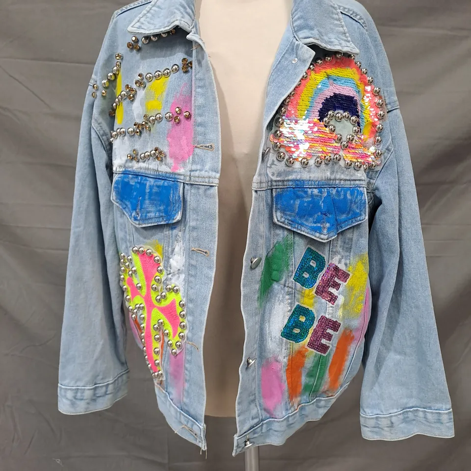 CAMEO ROSE STUDDED AND PAINTED DENIM JACKET SIZE LARGE