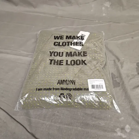 AMYLYNN HOT FIX ALEXA ALLOVER DRESS IN KHAKI SIZE 10