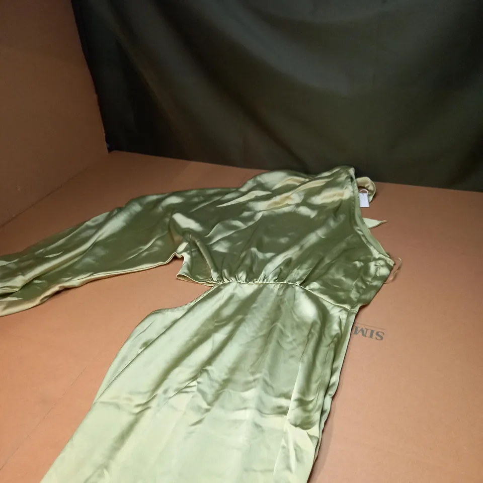 PRETTY LAVISH ONE SLEEVE SATIN MAXI DRESS SIZE 14