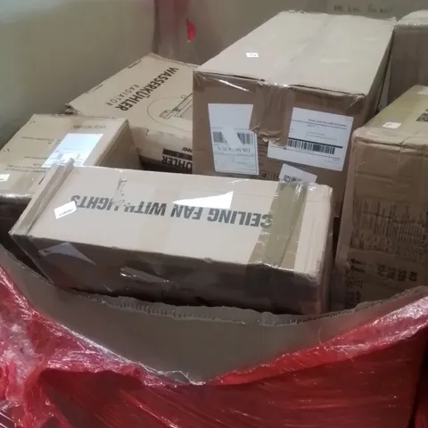 PALLET OF ASSORTED HOUSEHOLD GOODS AND PRODUCTS TO INCLUDE; RADIATORS , CEILING FAN WITH LIGHTS , ETC 