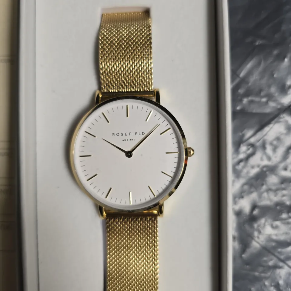 ROSEFIELD WATCH WITH GOLD-TONE MESH BRACELET AND WHITE DIAL