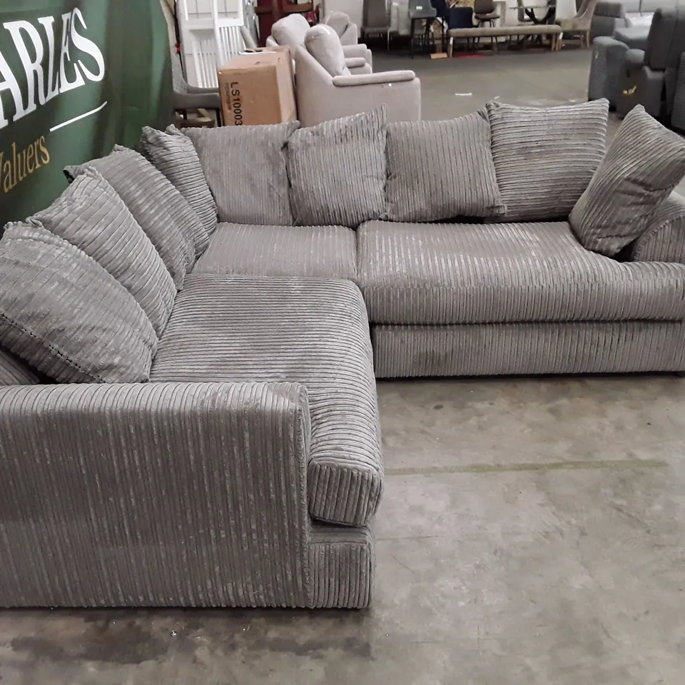 DESIGNER AJO CORNER SOFA WITH SCATTER CUSHIONS - GREY JUMBO CHORD 