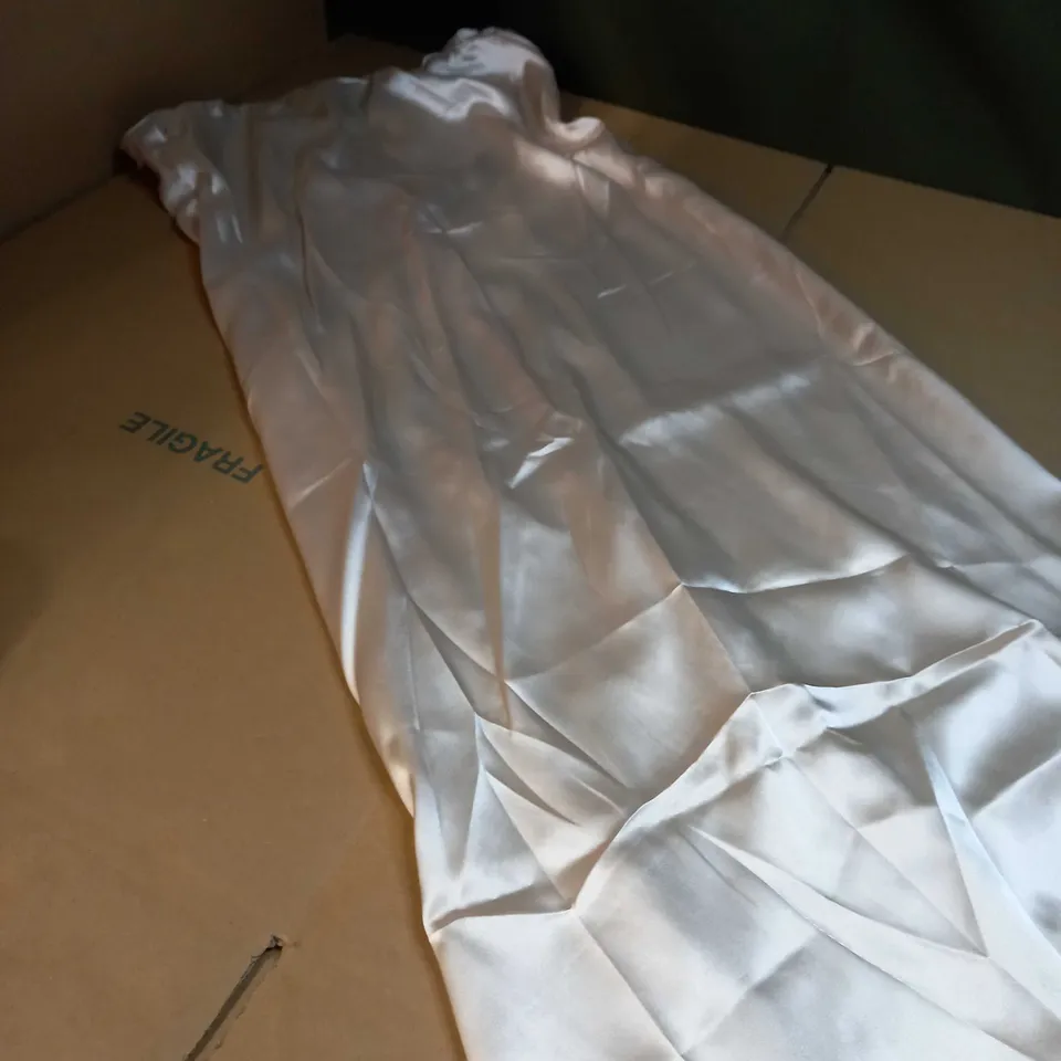 PLT CHAMPAGNE SATIN BANDEAU MAXI DRESS - SIZE 14