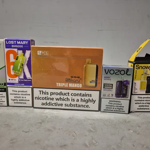 APPROXIMATELY 20 ASSORTED E-CIGARETTE PRODUCTS TO INCLUDE - LOST MARY , VOZOL , SNOWPLUS ETC