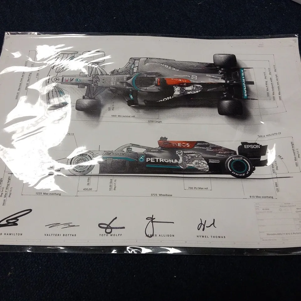 MERCEDES F1 CHAMPIONSHIP WINNING, HAND SIGNED TECHNICAL DRAWING