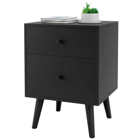 BOXED COSTWAY 2-DRAWER NIGHTSTAND WITH SOLID RUBBER WOOD LEGS AND LARGE STORAGE SPACE