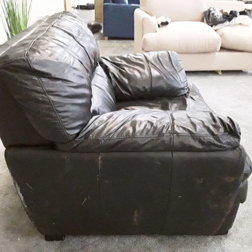 QUALITY DESIGNER ARMCHAIR - DARK BROWN LEATHER 