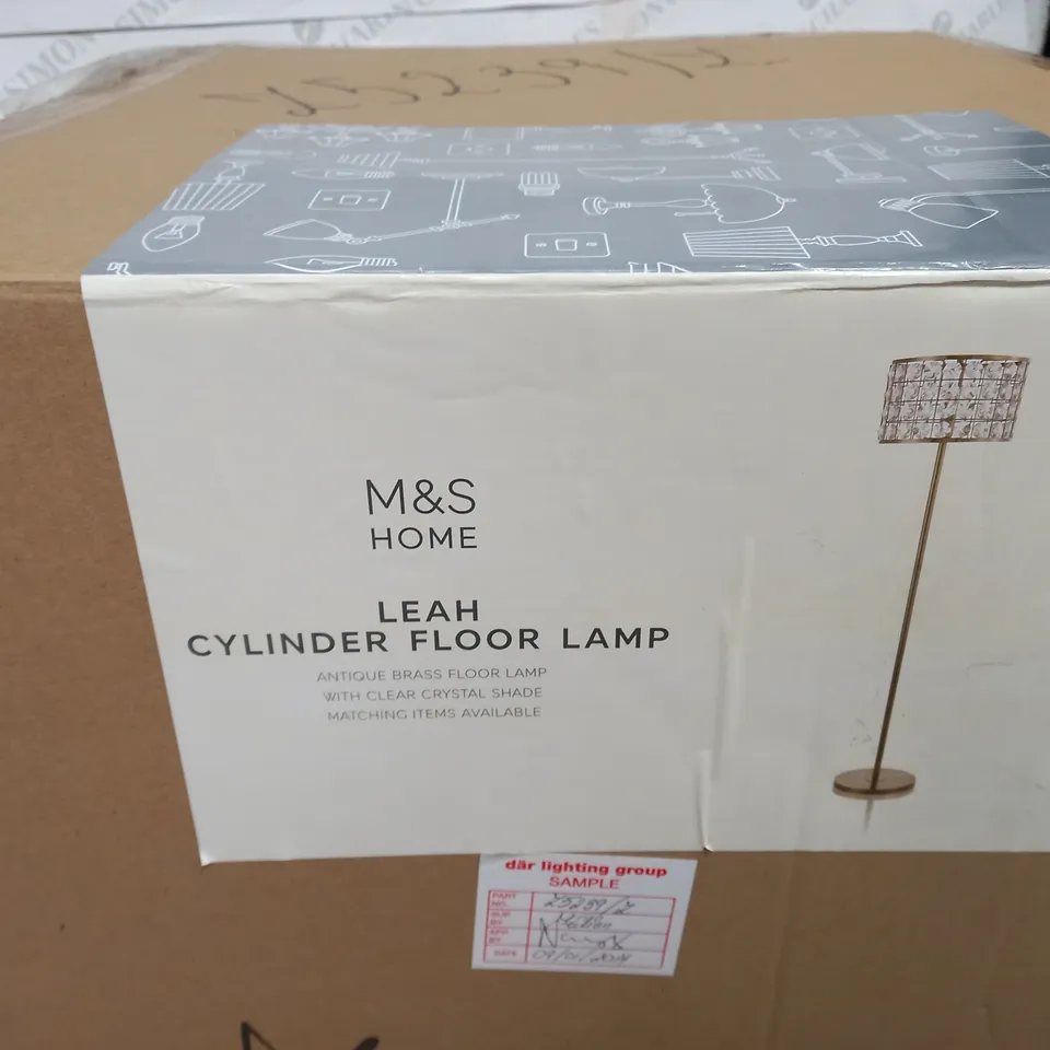 M&S HOME LEAH CYLINDER FLOOR LAMP - BRASS/CLEAR