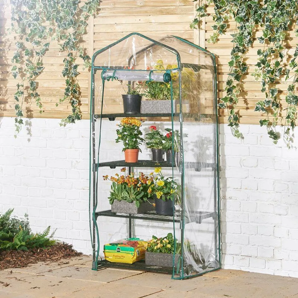 BOXED SLAUSON 4 TIER PVC MINI GREEN HOUSE 1.9FT X 1.6FT