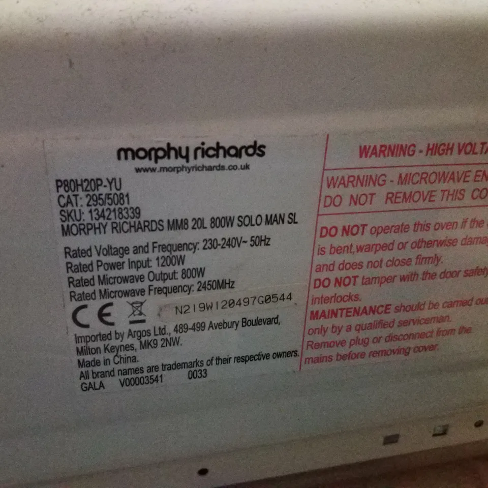 MORPHY RICHARDS P80H20P COMPACT COUNTERTOP MICROWAVE OVEN 20L 800W - SILVER