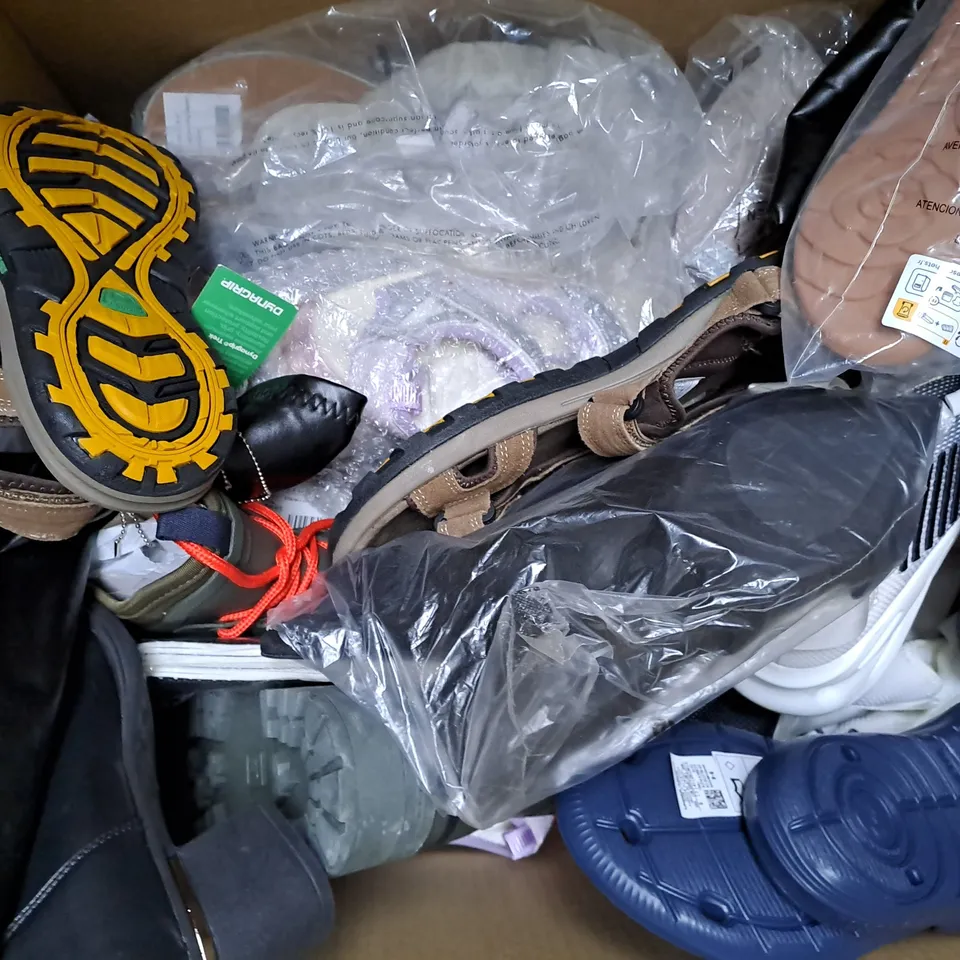 BOX OF APPROXIMATELY 15 ASSORTED PAIRS OF SHOES AND FOOTWEAR ITEMS IN VARIOUS STYLES AND SIZES TO INCLUDE ALVIRO, ASOS DESIGN, ETC
