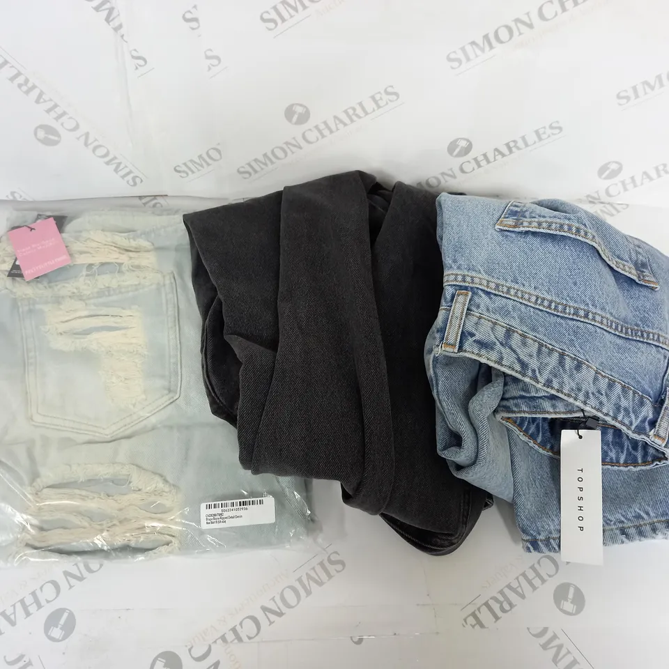APPROXIMATELY 9 ASSORTED JEANS IN VARIOUS COLOURS AND SIZES TO INCLUDE PRETTYLITTLETHING, TOPSHOP, M&S BRANDS