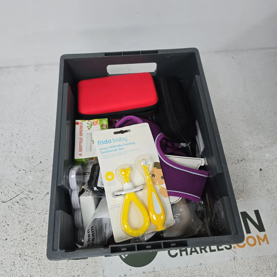 BOX CONTAINING A MIX OF APPROXIMATELY 15 ASSORTED ITEMS INCLUDING dog harness, training toothbrush set, drill bits etc.