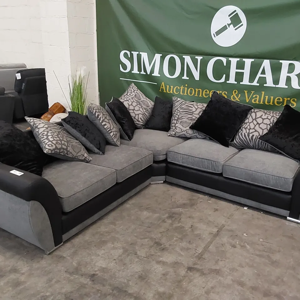 DESIGNER HILTON LEFT HAND CORNER SOFA IN BLACK/CHARCOAL 