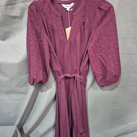 BODEN WOMEN'S DRESS – PURPLE EYELET PUFF SLEEVES WITH WAIST TIE - SIZE 12 R