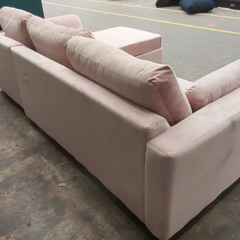 QUALITY DESIGNER PETAL PINK FABRIC CORNER CHAISE SOFA BED