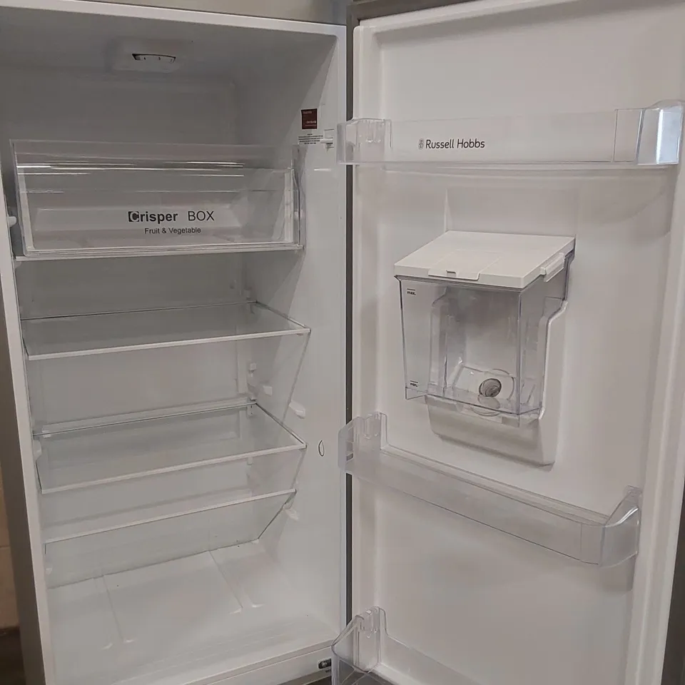 RUSSELL HOBBS 54cm WIDE 180cm TALL FREESTANDING FROST FREE FRIDGE FREEZER WITH WATER DISPENSER IN SILVER, MODEL: RH180FFFF55S-WD