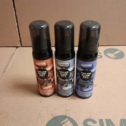 APPROXIMATELY 22 X ASSORTED MATRIX COLOR BLOW DRY HAIR CARE PRODUCTS TO INCLUDE CARAMEL BLONDE, PLATINUM SILVER ETC