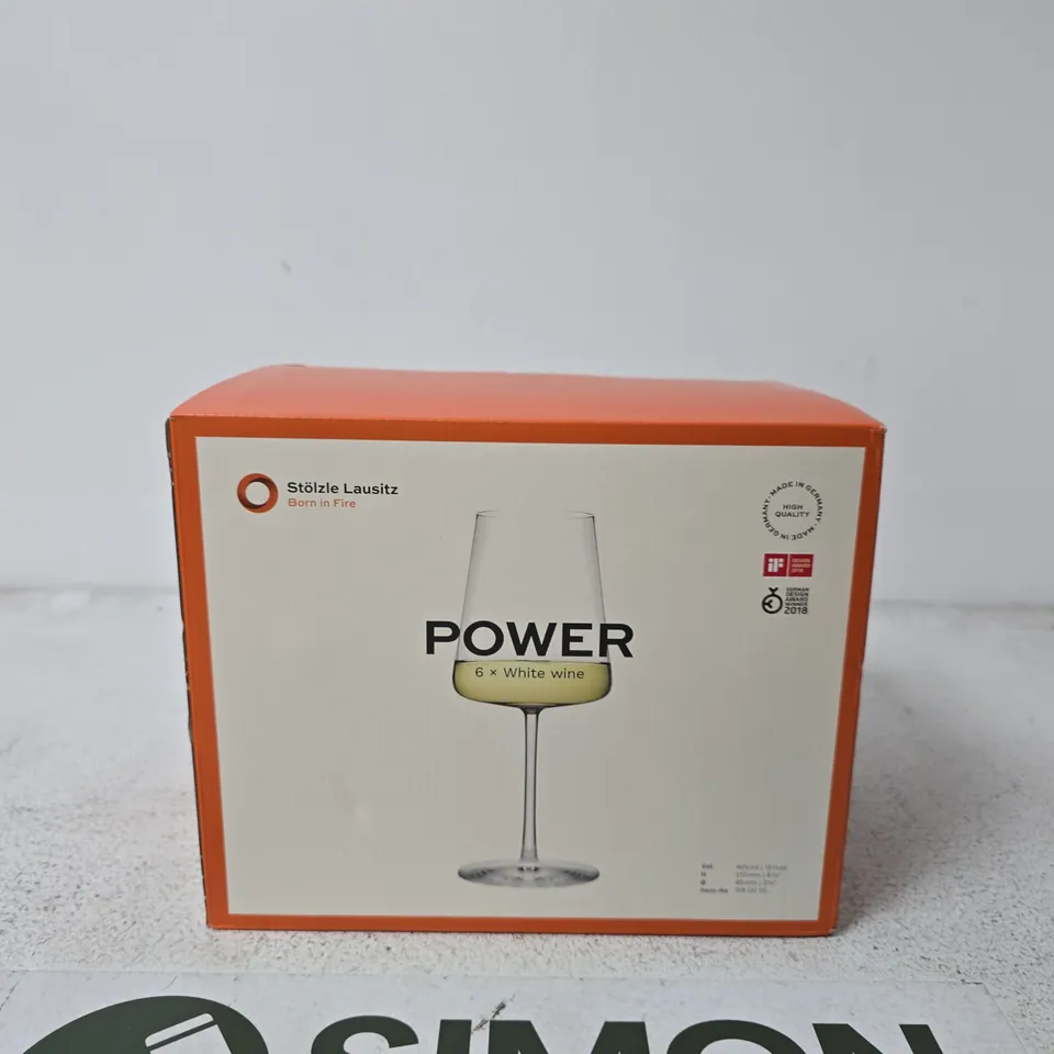 STÖLZLE LAUSITZ POWER 6 X WHITE WINE GLASSES (BOXED)