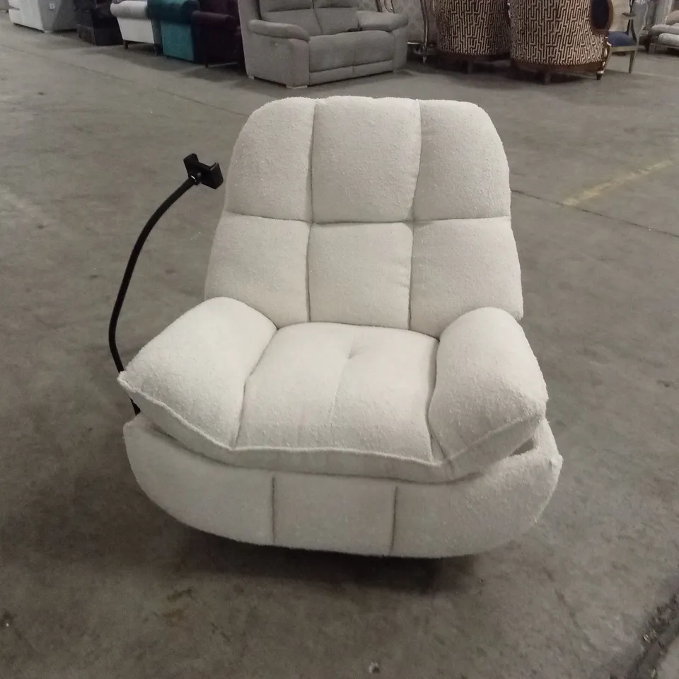 DESIGNER BOUCLE FABRIC SWIVEL & MANUAL RECLINER COSY CHAIR