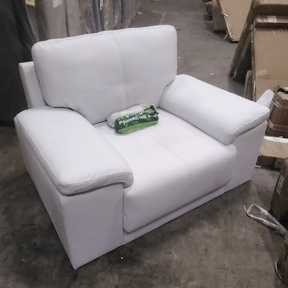 KANSAS ARMCHAIR, WHITE PREMIUM FAUX LEATHER WITH LEGS