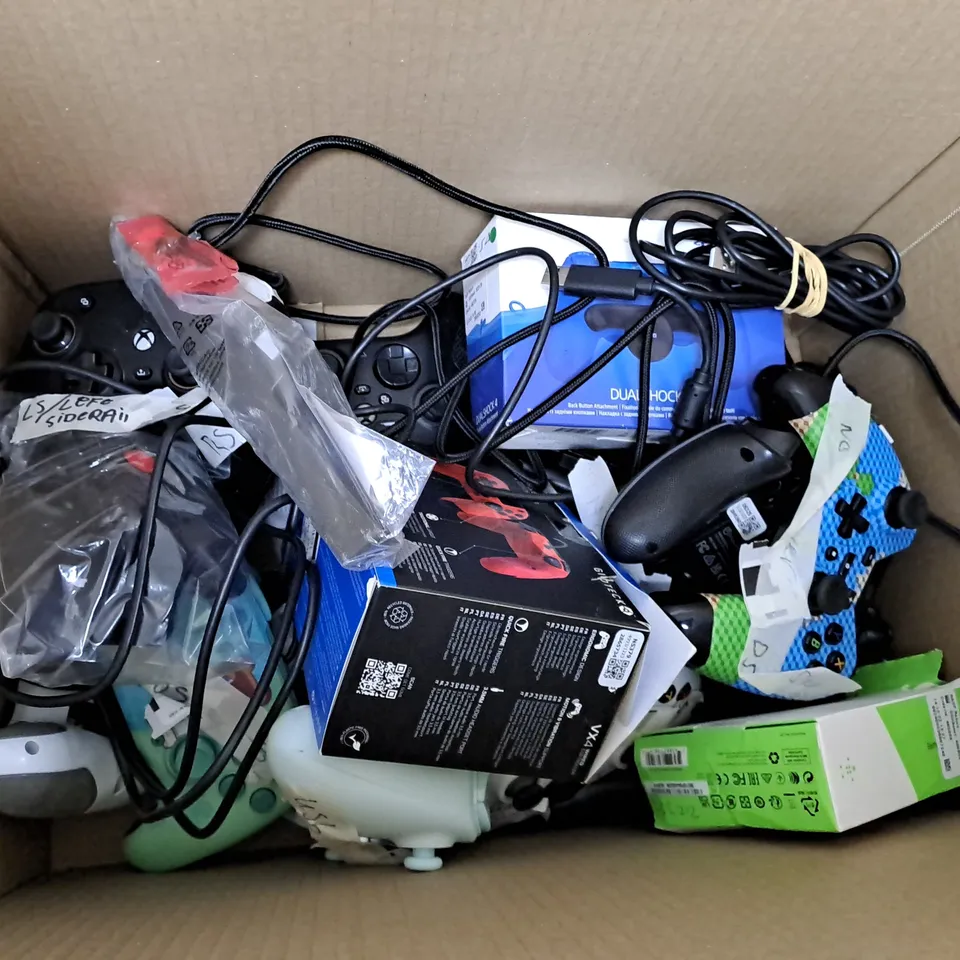 MEDIUM BOX OF ASSORTED XBOX AND PLAYSTATION CONTROLLERS AND OTHER ELECTRICAL ITEMS 
