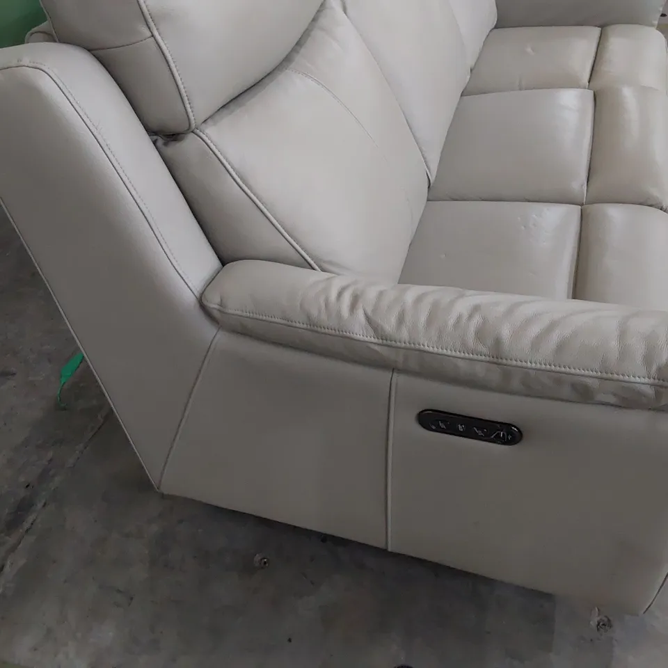DESIGNER POWER RECLINING THREE SEATER SOFA LIGHT GREY LEATHER 