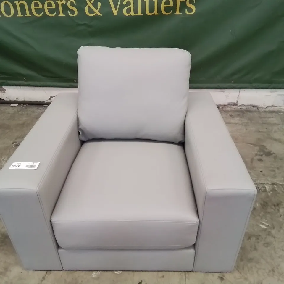 DESIGNER EASY CHAIR LIGHT GREY FAUX LEATHER 
