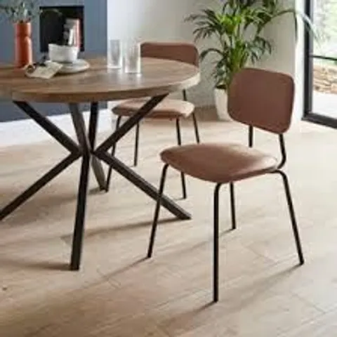 BOXED SET OF 2 BARKER DINING CHAIRS BROWN FAUX LEATHER