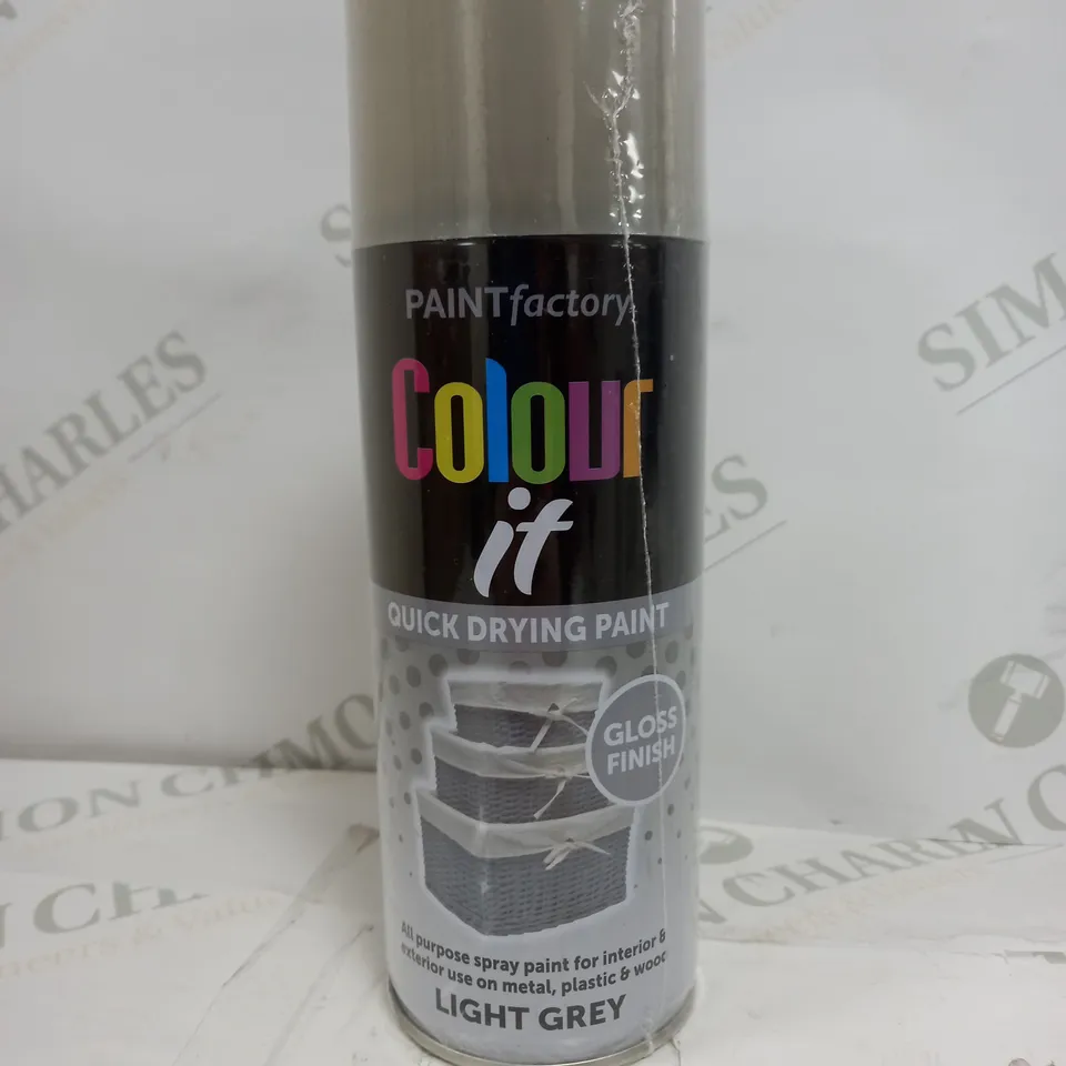 BOX OF 12 PAINT FACTORY COLOUR IT LIGHT GREY SPRAY PAINT 