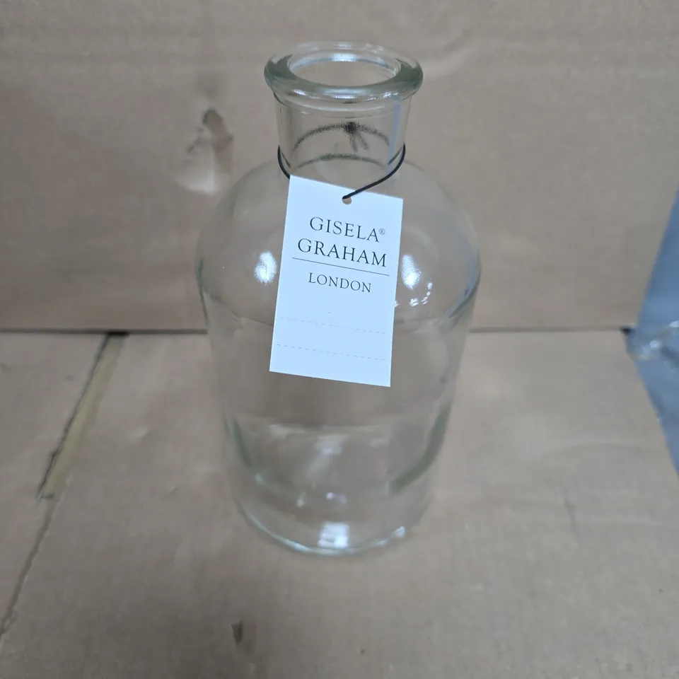 GISELA GRAHAM - LARGE CLEAR GLASS BOTTLE VASE - BOX OF APPROXIMATELY 12PCS 