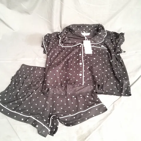 BOUX AVENUE MODAL HEART SHORTS PYJAMA SET IN BLACK/PINK SIZE 10