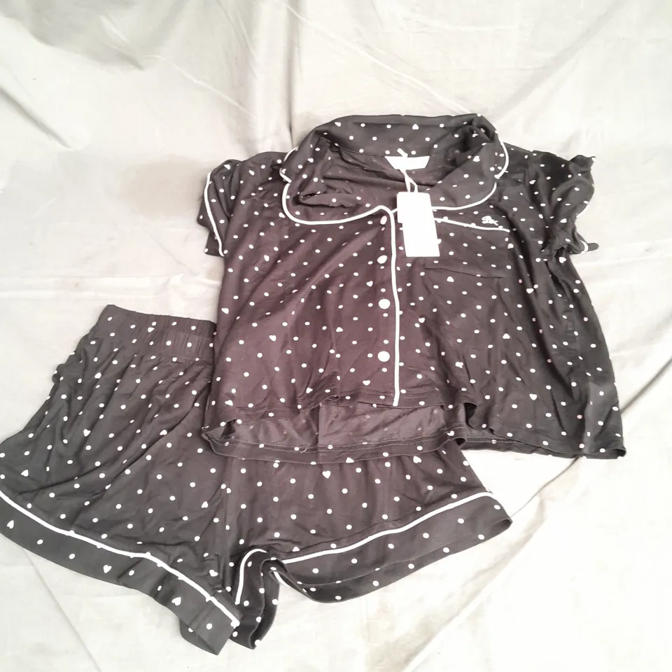 BOUX AVENUE MODAL HEART SHORTS PYJAMA SET IN BLACK/PINK SIZE 10