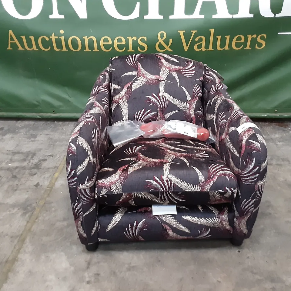 QUALITY BRITISH MANUFACTURED DESIGNER THE LOUNGE CO. LORRIE GEORGE CHAIR LOR148 PARADISE BIRD MULBERRY /WSW0