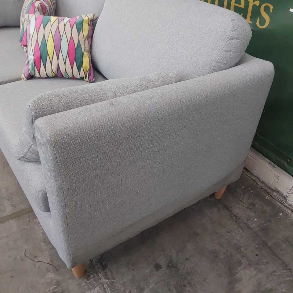 DESIGNER THREE SEATER SOFA GREY FABRIC WITH BOLSTER CUSHIONS 