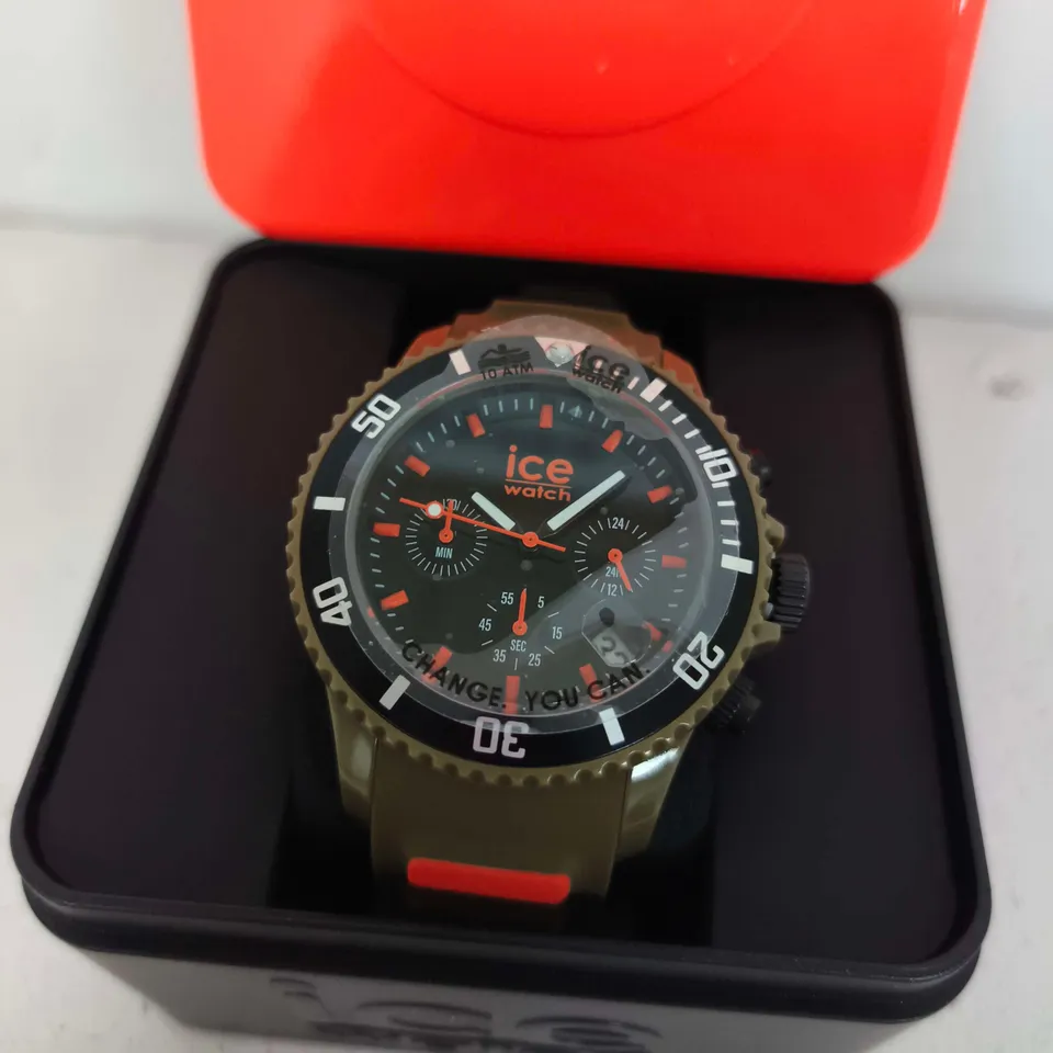 BOXED ICE WATCH CHRONO IN ORANGE KHAKI
