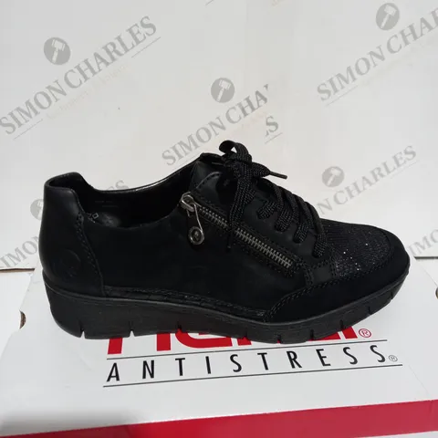 RIEKER WEDGE TRAINERS WITH SIDE ZIPS - BLACK - SIZE 6 - BOXED