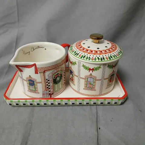 CATH KIDSTON LONDON SUGAR POT & MILK JUG SET WITH CERAMIC TRAY