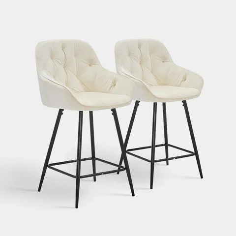 BOXED GARVIES SET OF TWO CREAM VELVET BARSTOOLS