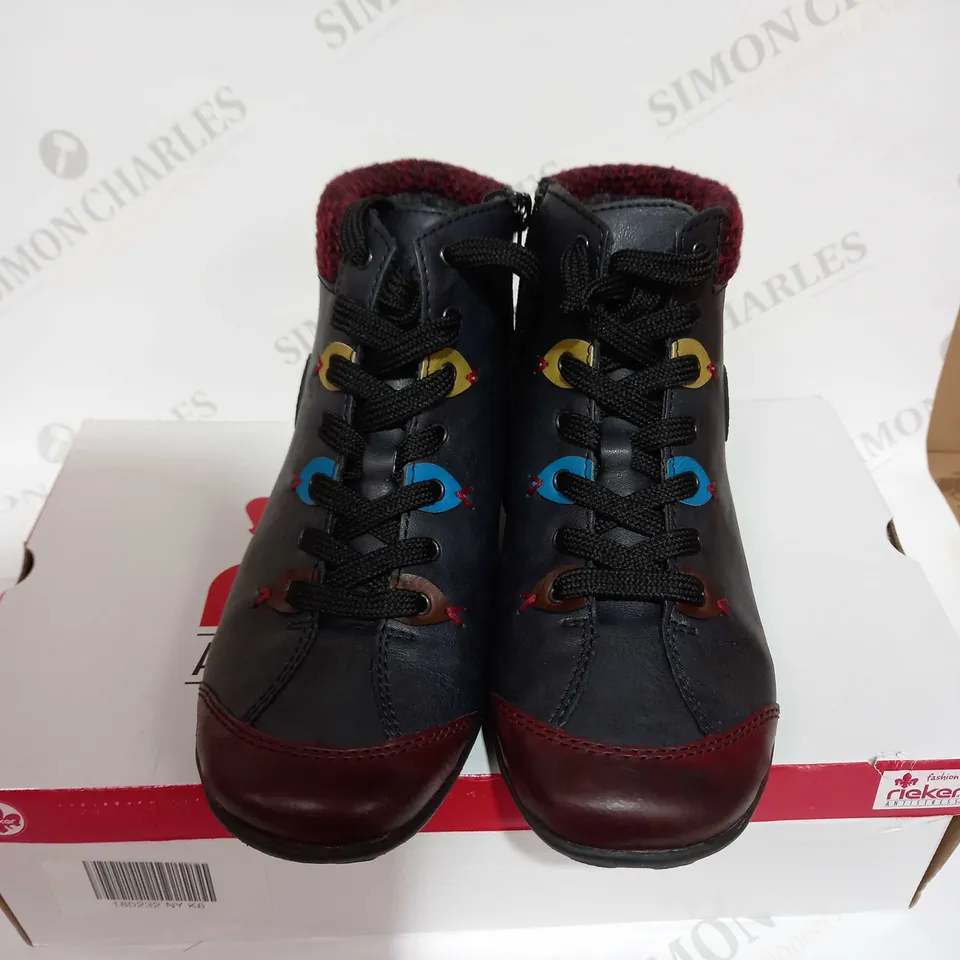 RIEKER LACE ANKLE BOOTS NAVY - SIZE 6