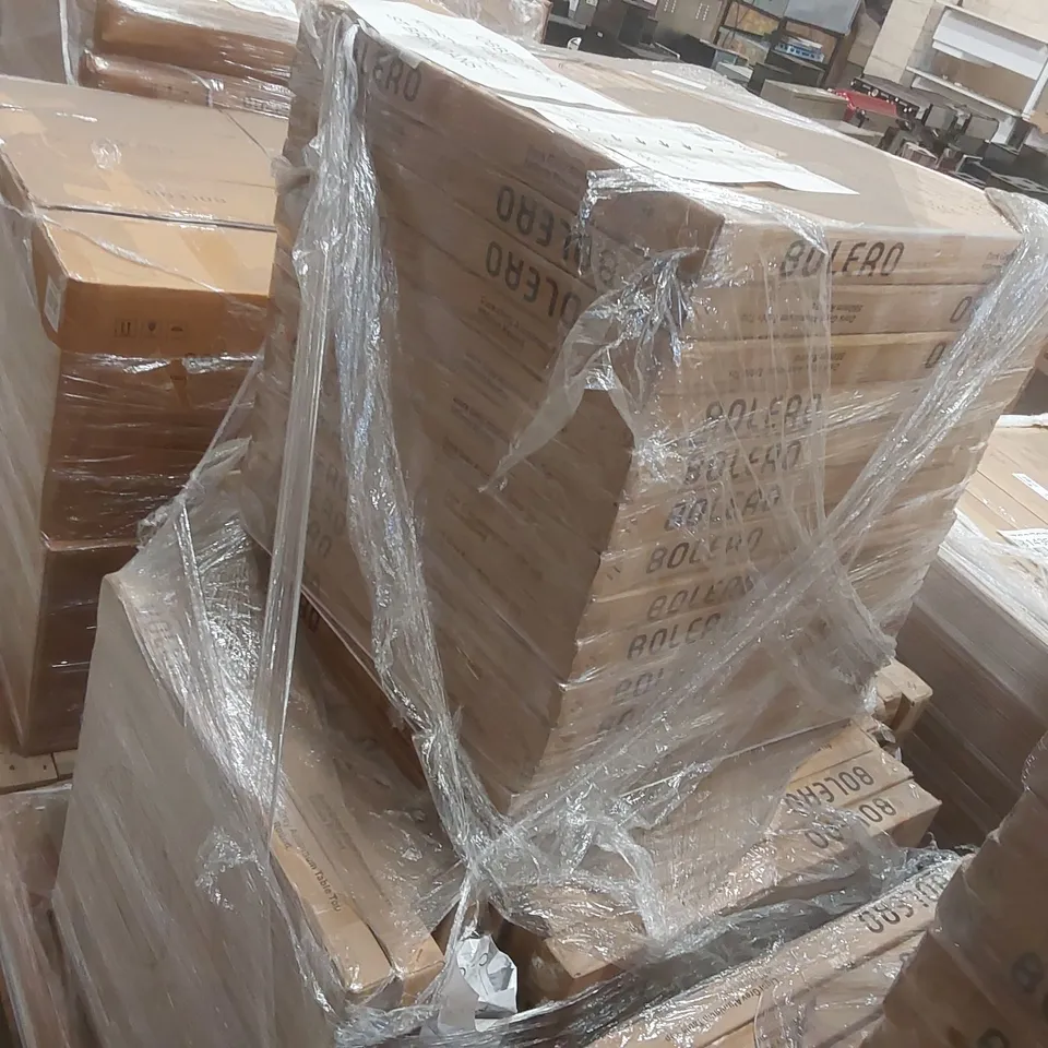 PALLET CONTAINING A VERY LARGE QUANTITY OF BRAND NEW BOXED BOLERO ALUMINIUM TABLE TOPS 