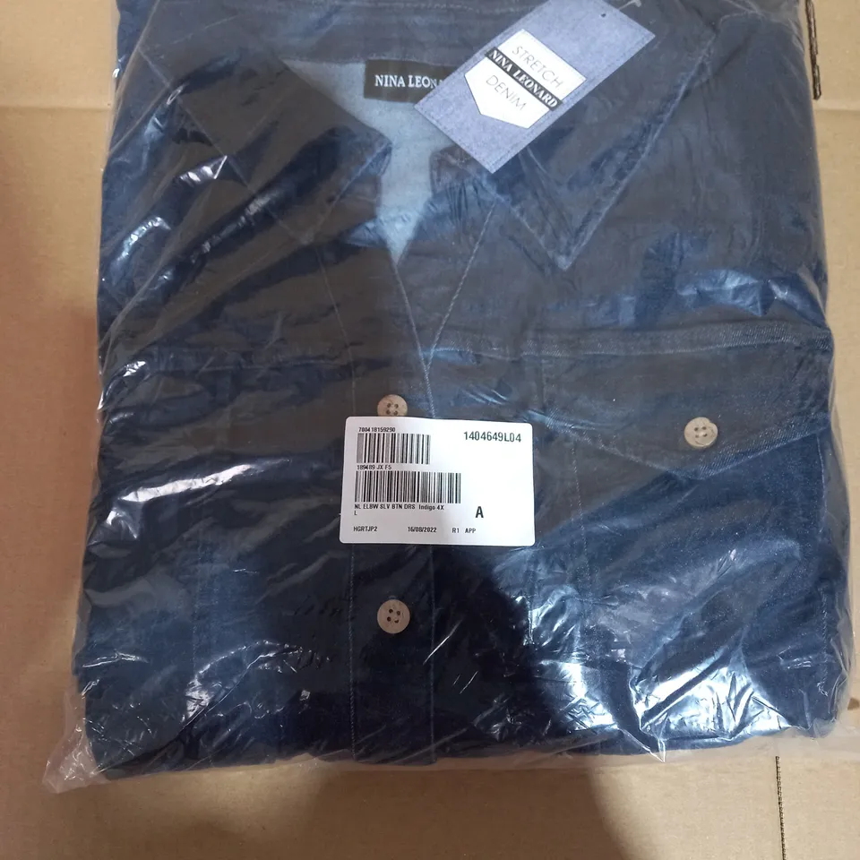 BRAND NEW ELBOW SLEEVE BUTTON UP STRETCH DENIM DRESS BY NINA LEONARD INDIGO - 4XL