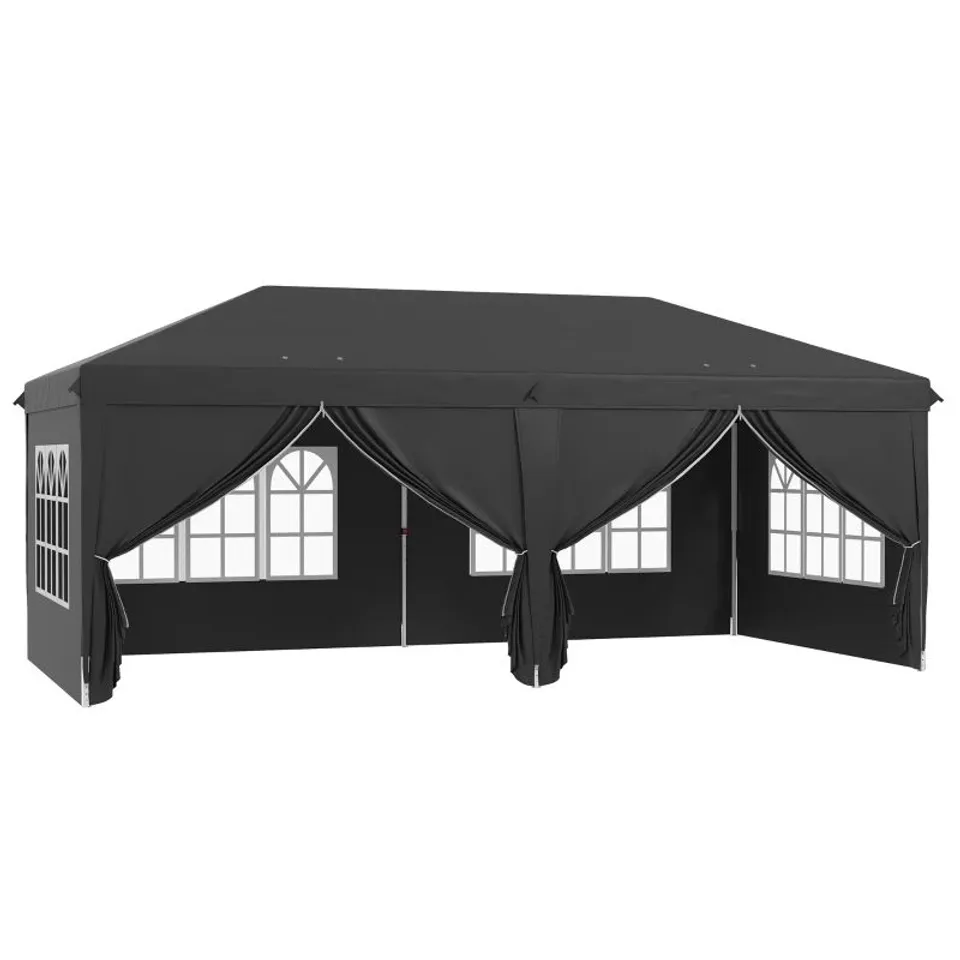 BOXED OUTSUNNY 3 X 6 M POP UP GAZEBO WITH SIDES AND WINDOWS, HEIGHT ADJUSTABLE WEDDING CAMPING PARTY TENT CANOPY MARQUEE WITH STORAGE BAG FOR GARDEN, EVENT, BLACK (1 BOX)